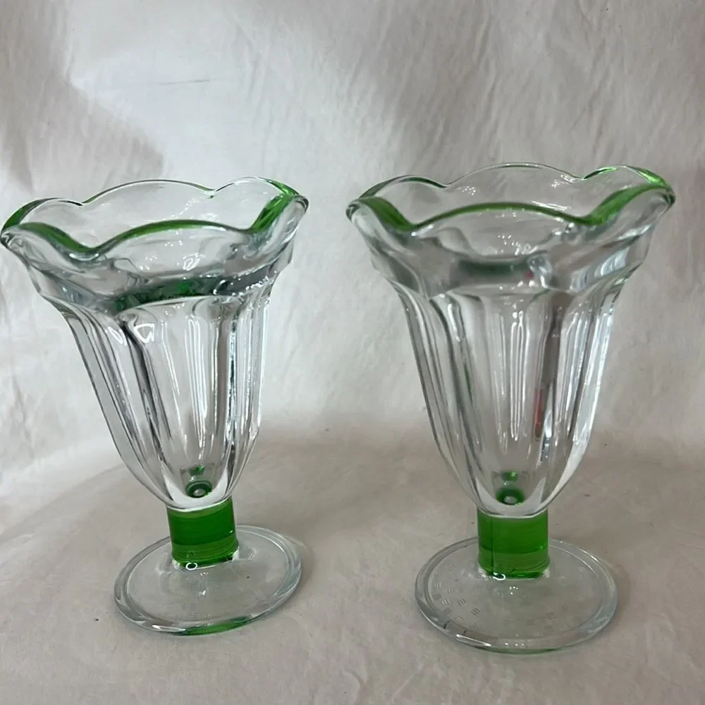 Ice Cream Sundae Parfait Dessert Glasses 3 1/2 Inches Round 6 Inches Tall Set 2